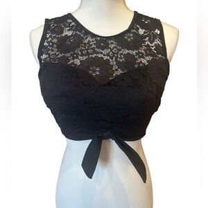 Black Lace Tie-Front Sheer Crop Bikini Swim Top Size Small
